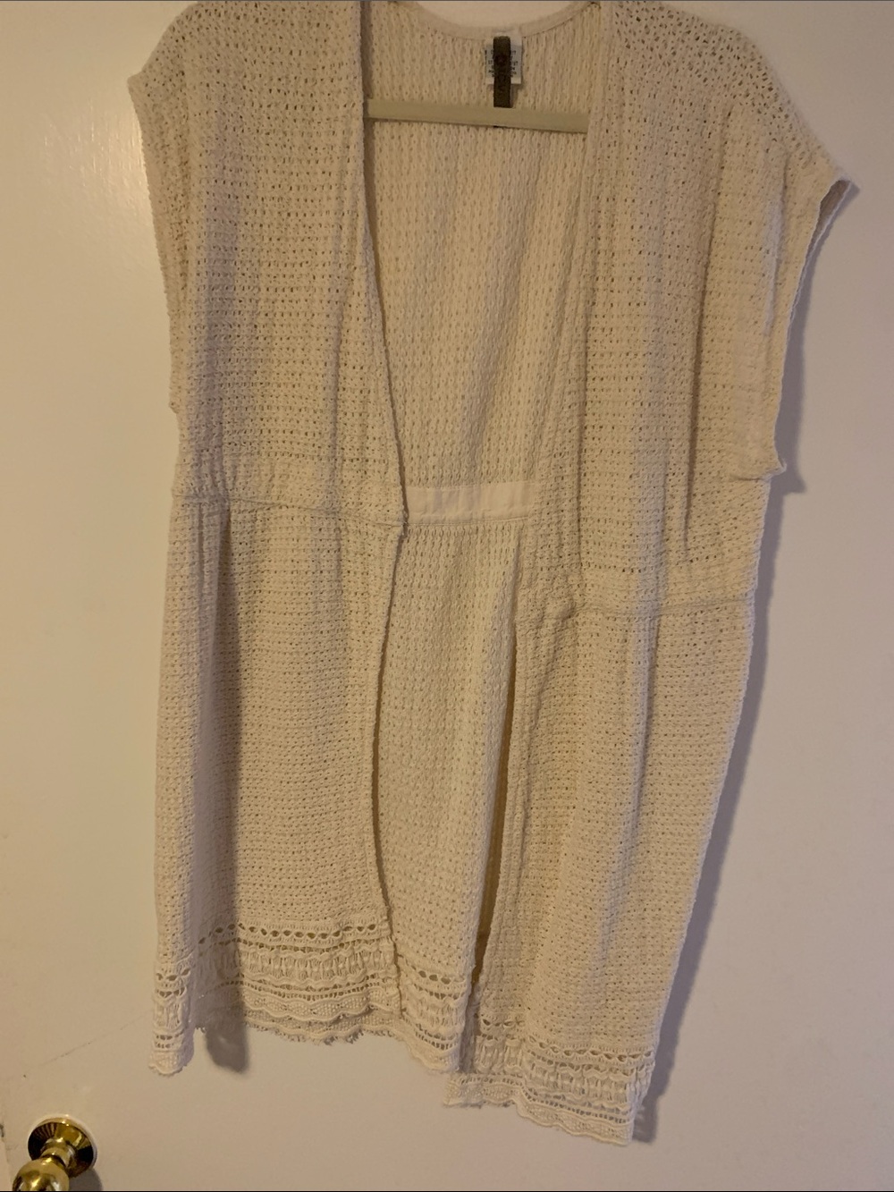 XCVI Cream Crochet Open-Front Tunic Cardigan
